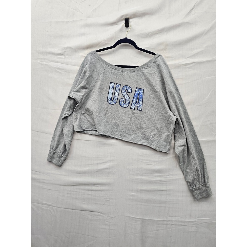 JoyLab Womens Graphic Pullover Sweatshirt Grey Cotton Blend Relaxed Size Medium
